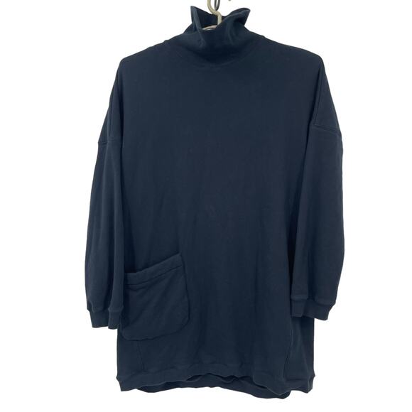 Tibi Cocoon Black Fleece Sweatshirt Dress Turtleneck Cotton Pocket Size Large - Picture 1 of 10